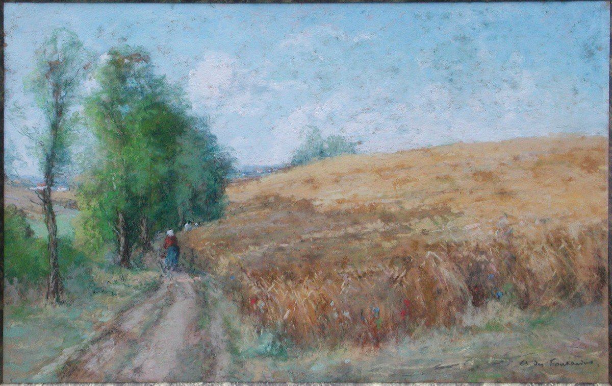 André DESFONTAINES "Le champ de blé"  pastel 28x42-photo-4